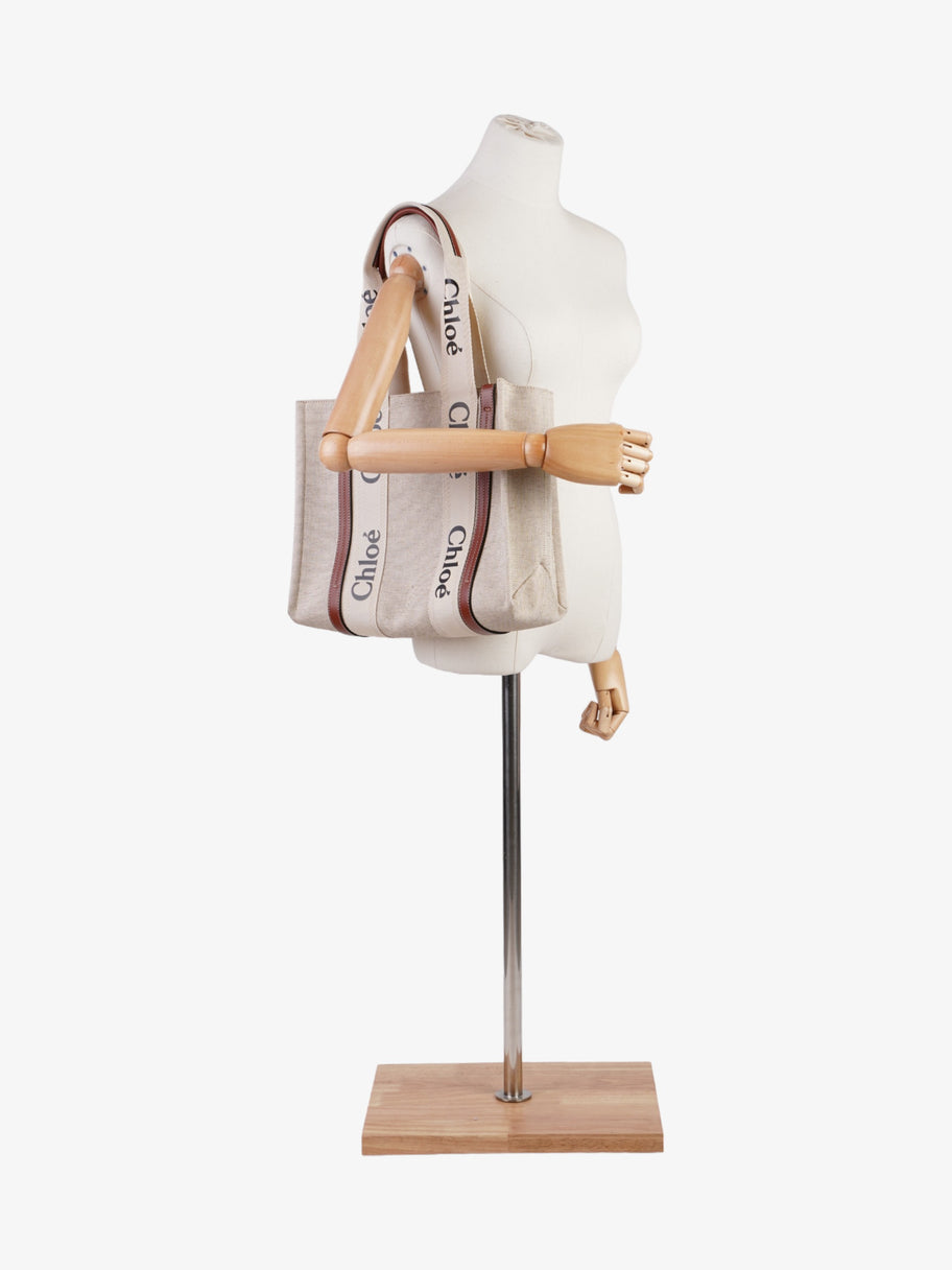 Chloe Woody Tote Beige / Brown / Black Linen Medium Image 2