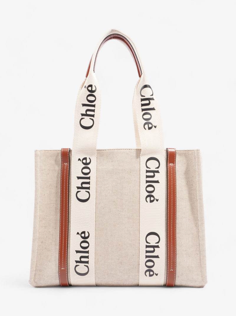  Chloe Woody Tote Beige / Brown / Black Linen Medium