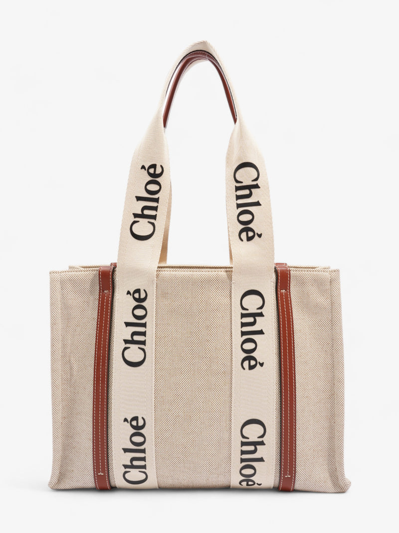  Chloe Woody Tote Beige / Brown / Black Linen Medium