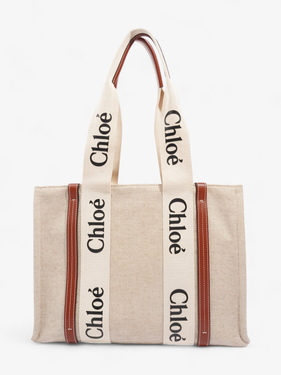 Chloe Woody Tote Beige / Brown / Black Linen Medium Image 4