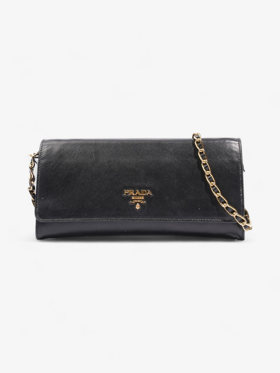 Prada Chain Wallet Black Saffiano Leather Luxe Collective