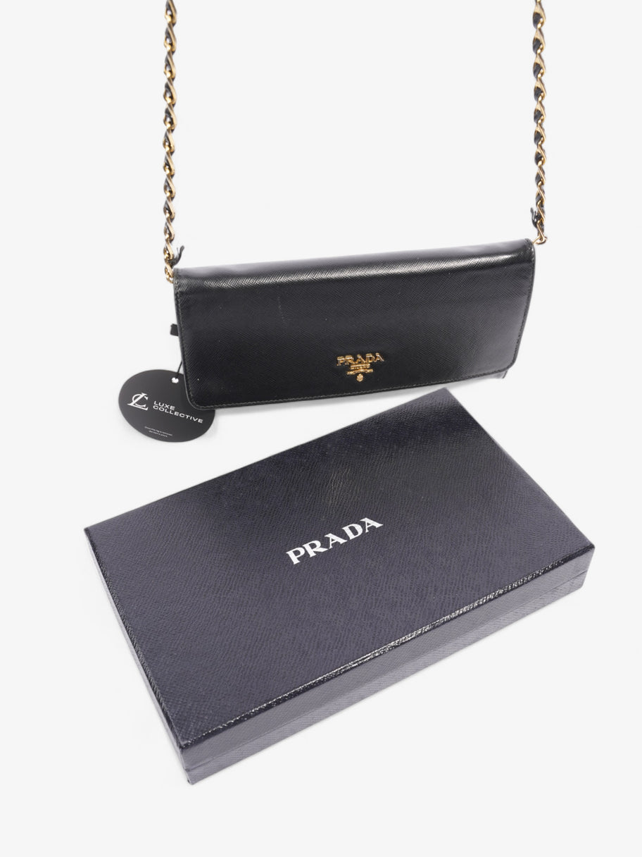 Prada Chain Wallet Black Saffiano Leather Luxe Collective