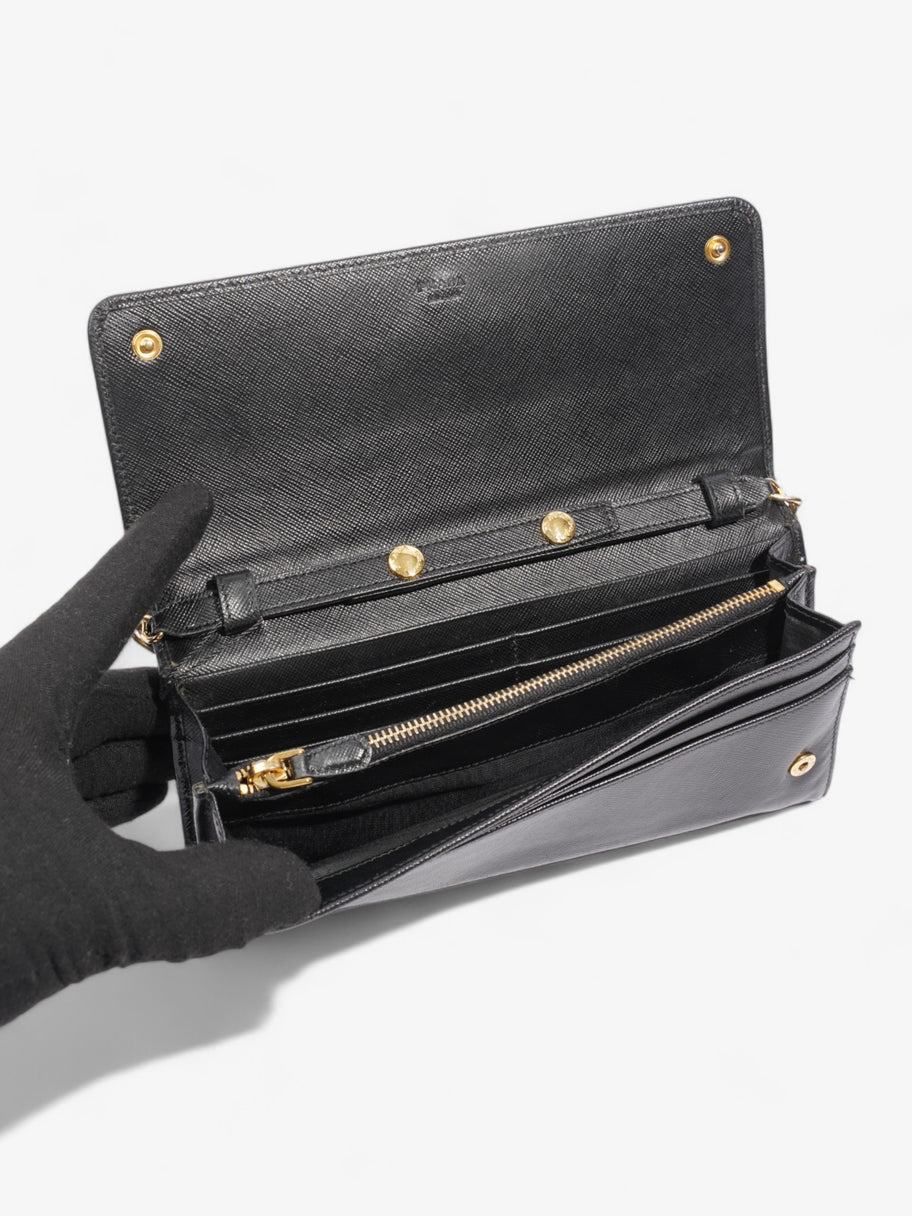 Prada Chain Wallet Black Saffiano Leather Luxe Collective