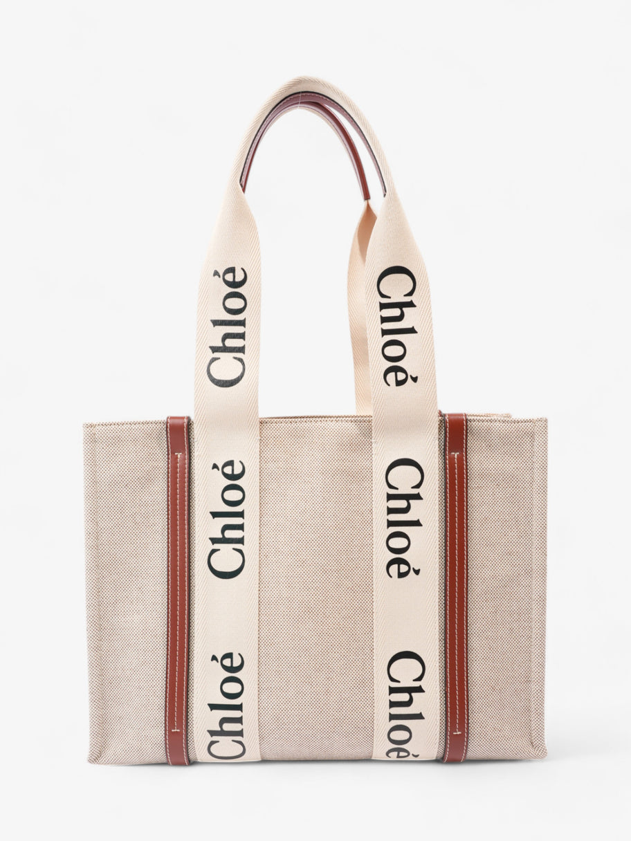 Chloe Woody Tote Beige Cotton Medium Image 4