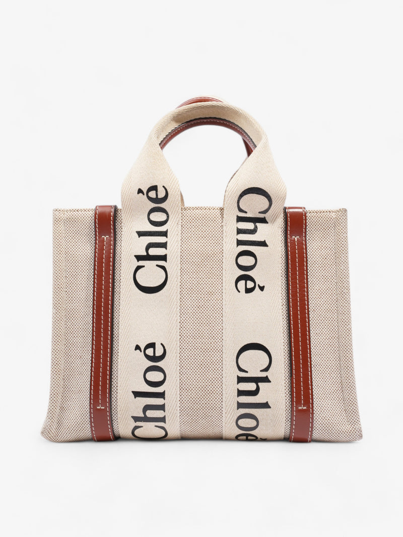  Chloe Woody Tote Beige / Brown Canvas Small