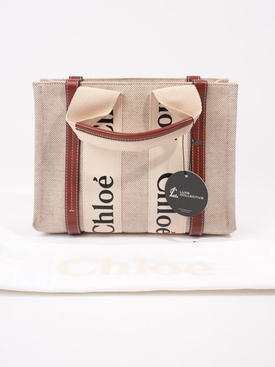 Chloe Woody Tote Beige / Brown Cotton Small Image 9