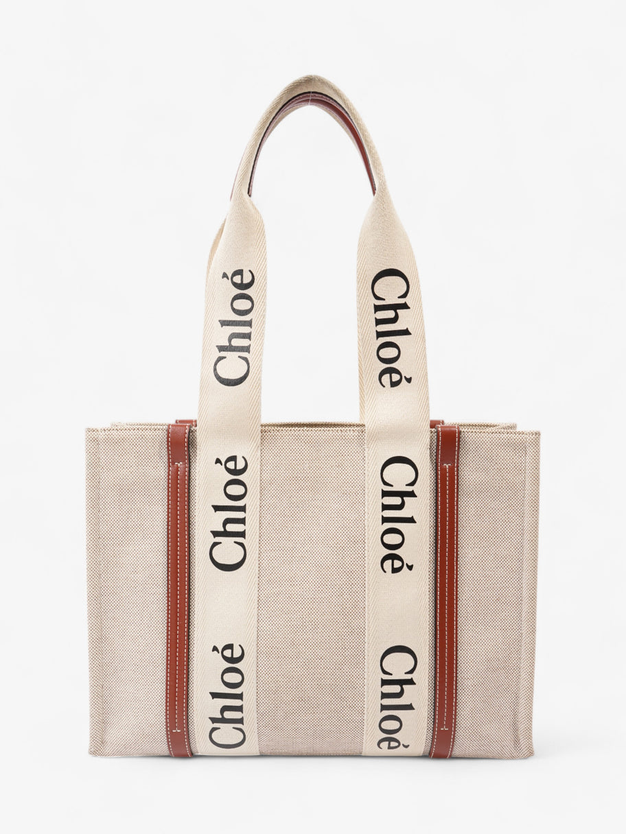 Chloe Woody Tote Beige / Brown Cotton Medium Image 4