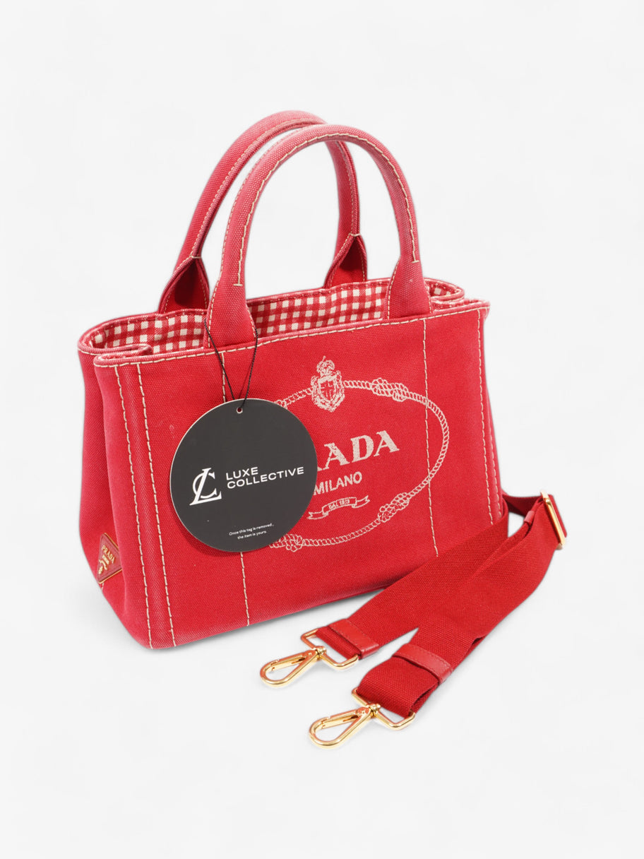 Prada Canapa 2 Way Handbag Red Cotton Image 10