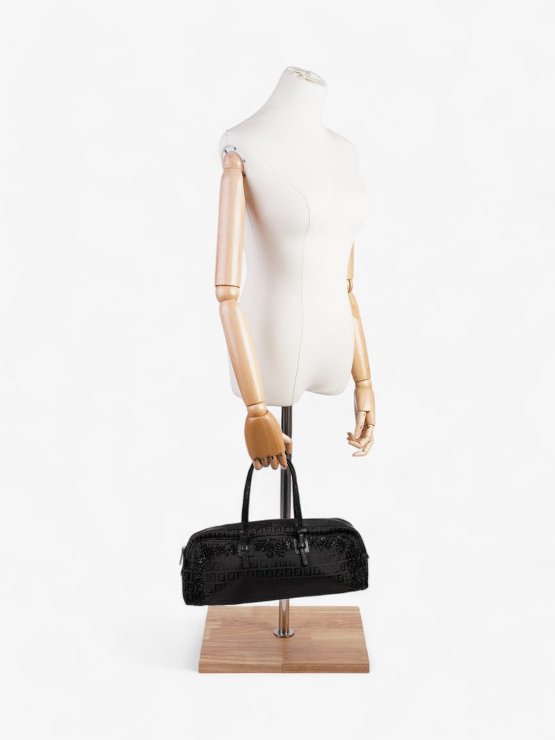  Fendi Embellished Bowler Bag Black Zucca Canvas