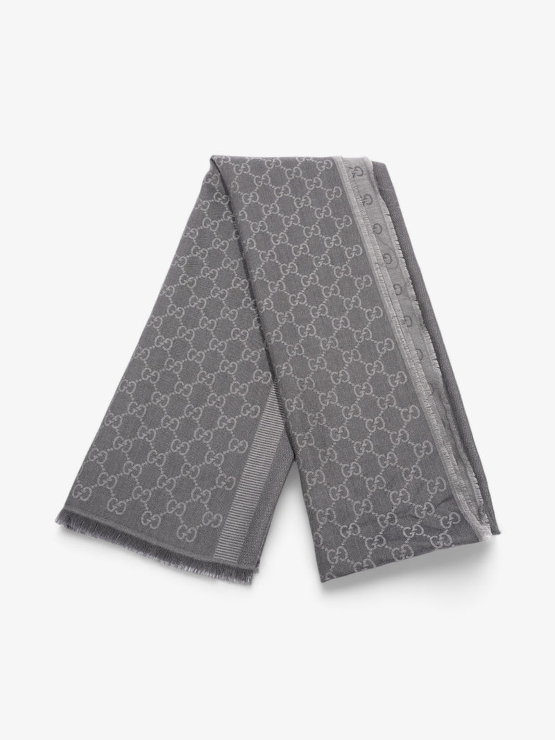  Gucci GG Logo Scarf Grey Wool 70 x 195cm