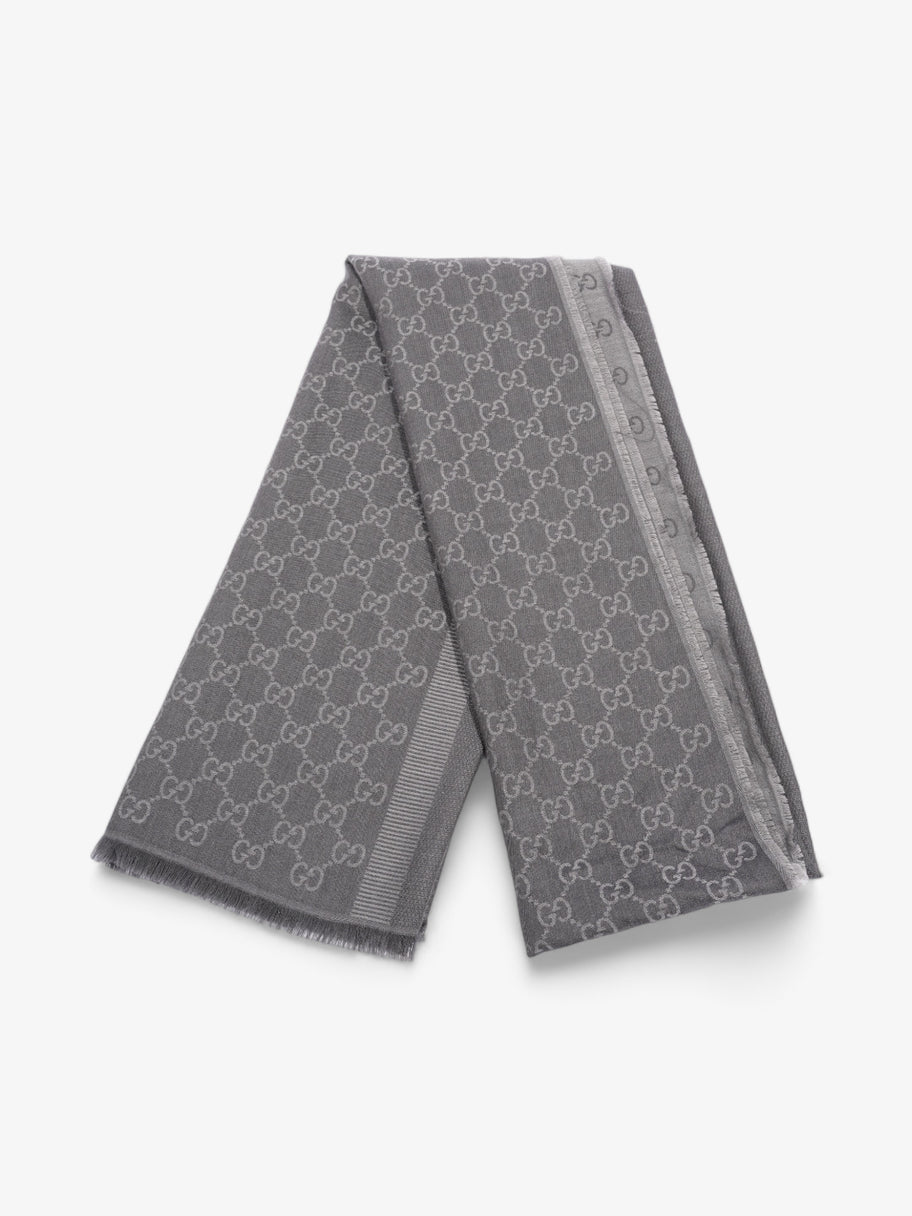 Gucci GG Logo Scarf Grey Wool 70 x 195cm Image 1