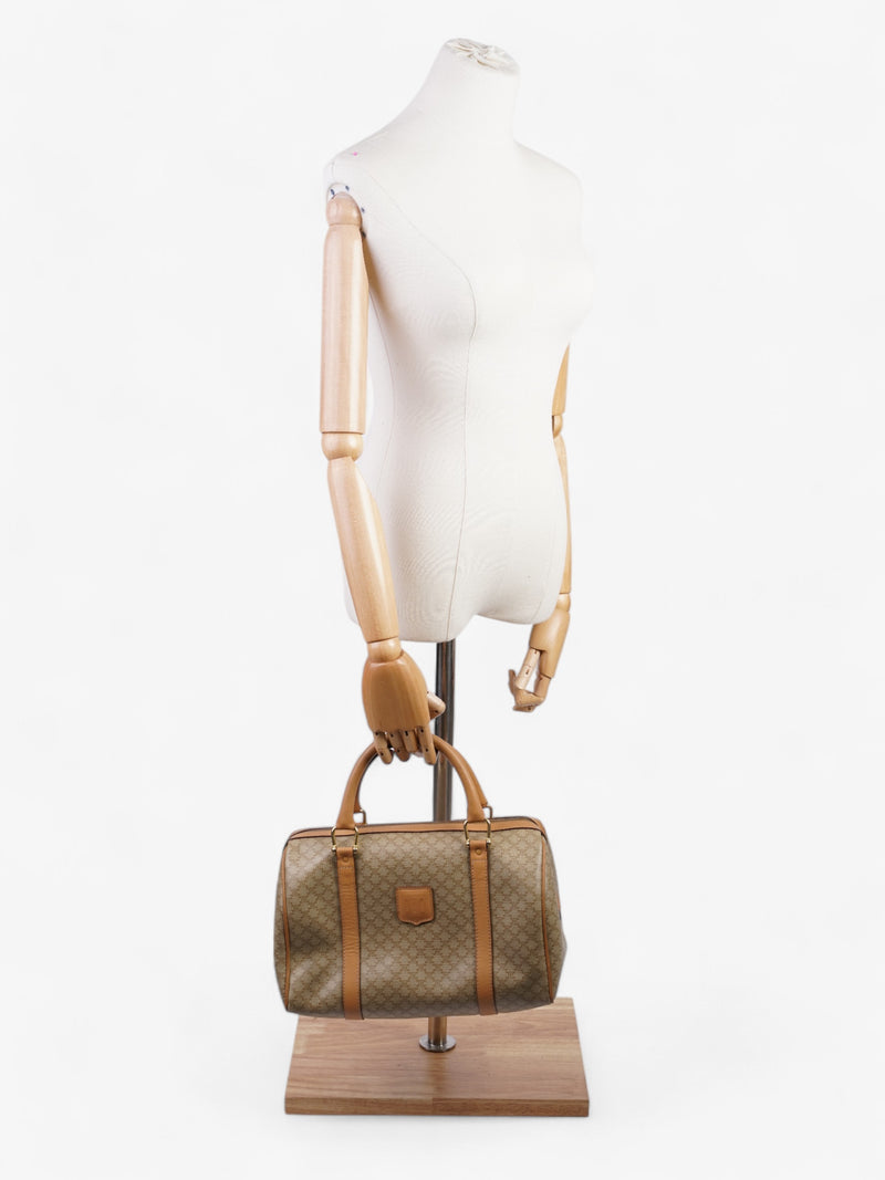  Celine Macadam Boston Bag Beige / Light Brown Coated Canvas