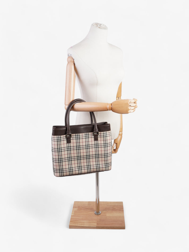  Burberry Hand Bag Check / Brown Coated Canvas