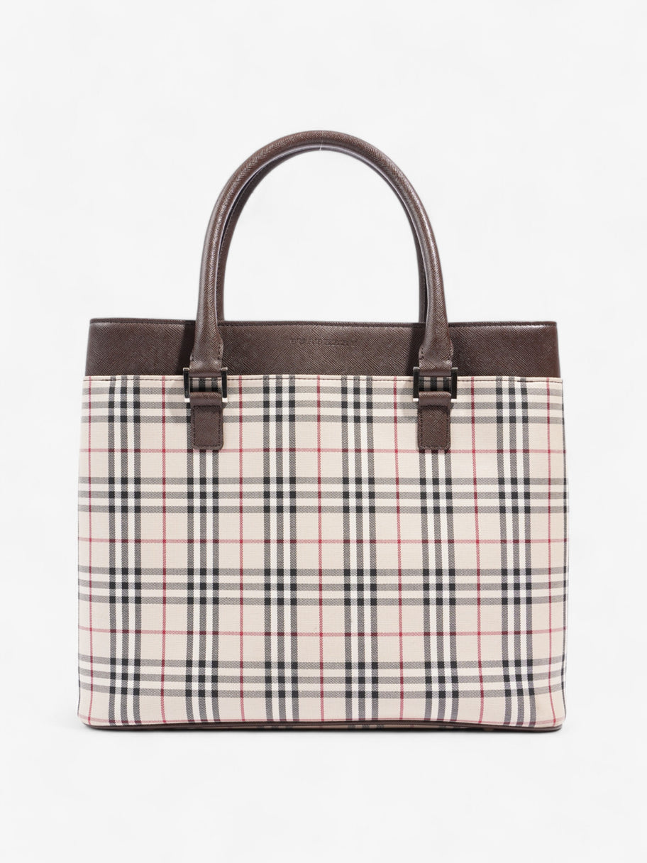 Burberry Hand Bag Check / Brown Coated Canvas Image 1