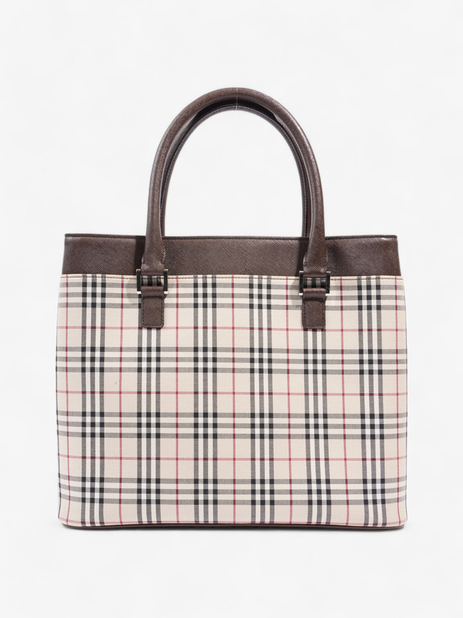 Burberry Hand Bag Check / Brown Coated Canvas Image 4