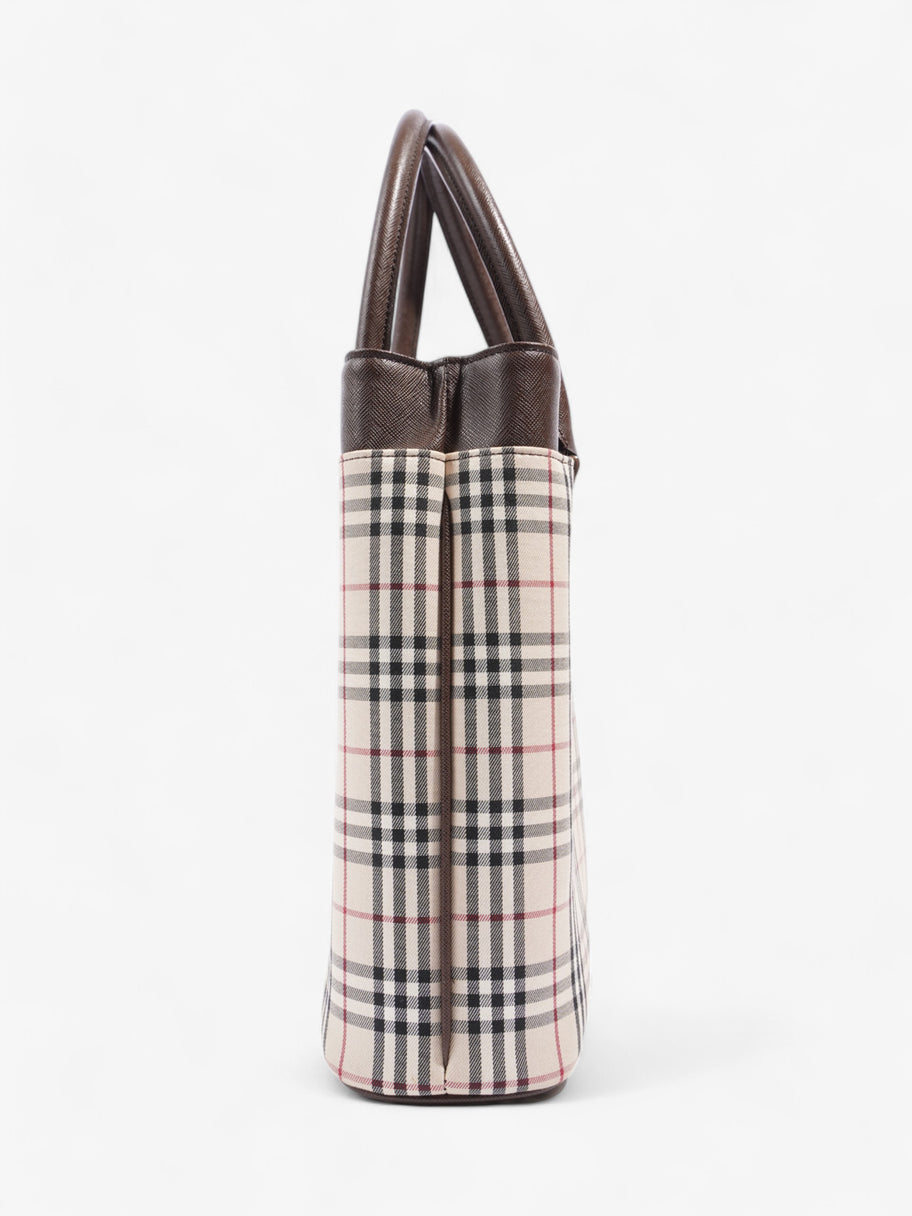 Burberry Hand Bag Check / Brown Coated Canvas Image 5