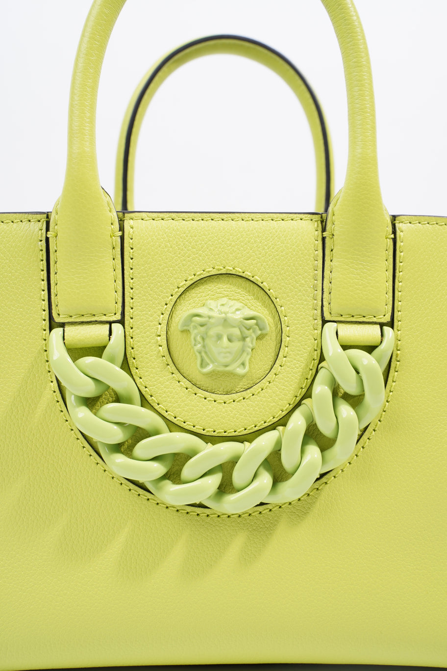 La Medusa Tote Lime Green Grained Leather Small Image 3