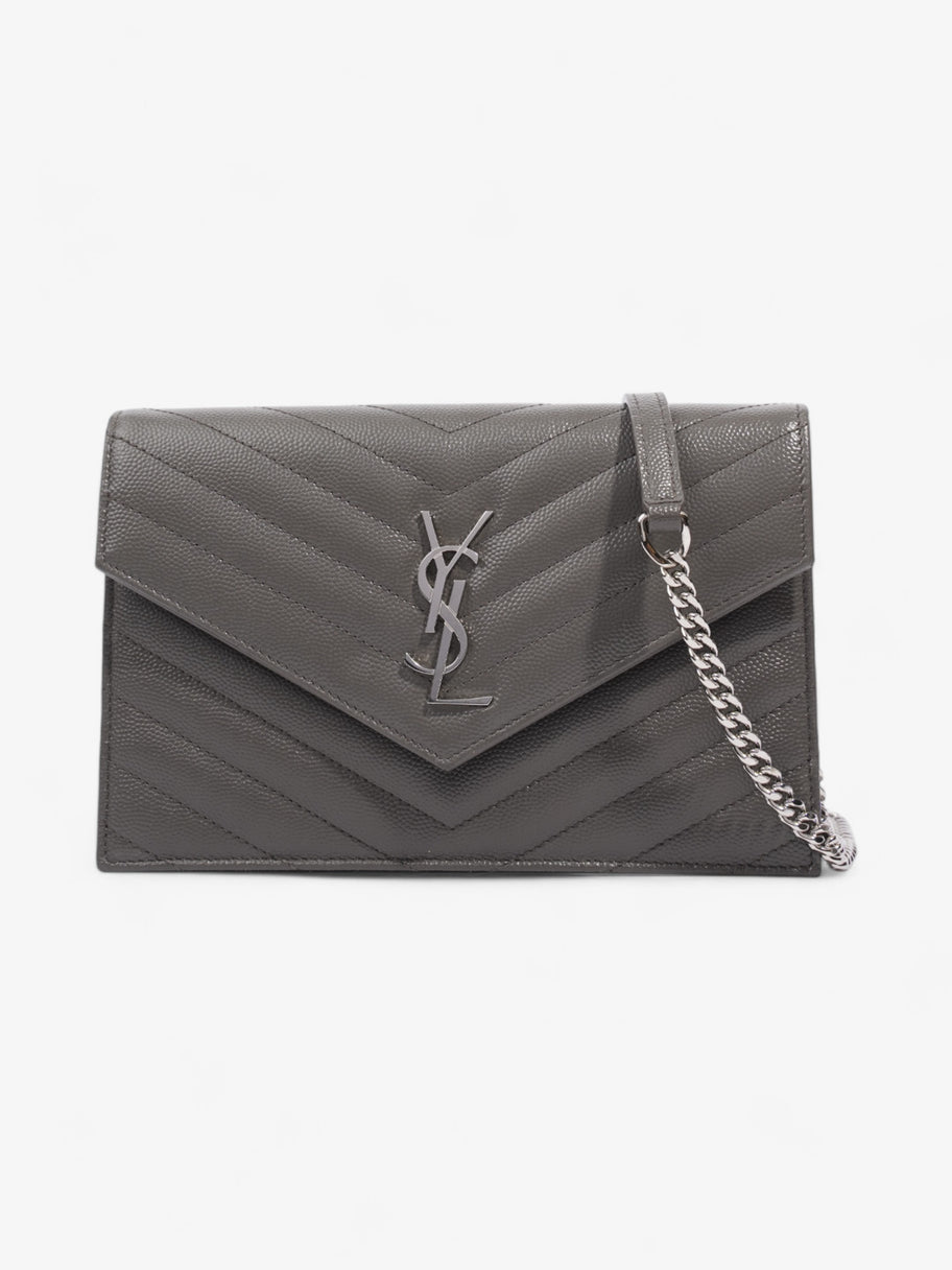 Saint Laurent Cassandre Envelope Chain Wallet Grey Grained Leather Image 1