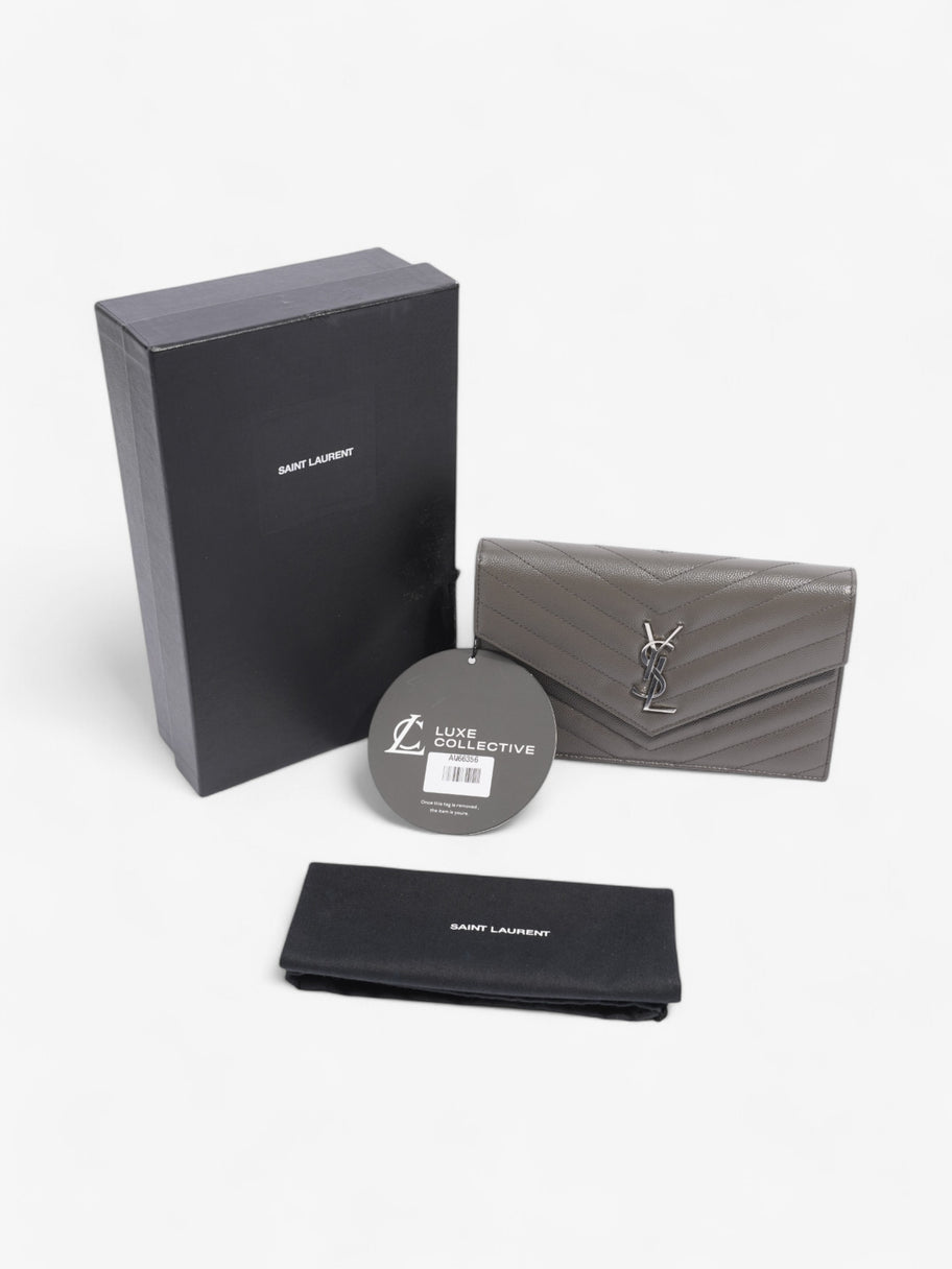 Saint Laurent Cassandre Envelope Chain Wallet Grey Grained Leather Image 9