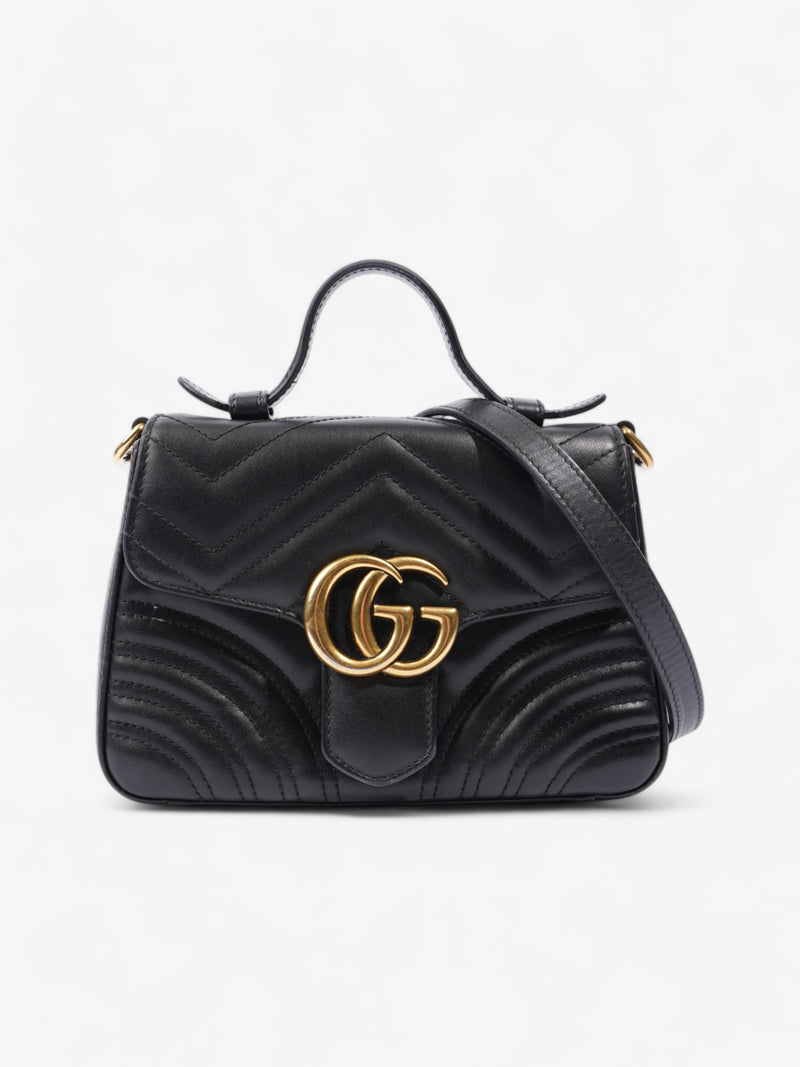  Gucci GG Marmont Top Handle Bag Black Matelasse Leather Mini