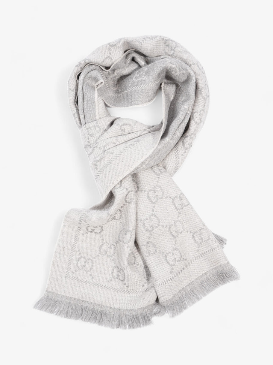 Gucci GG Jacquard Scarf Grey Wool 48 x 180cm Image 2