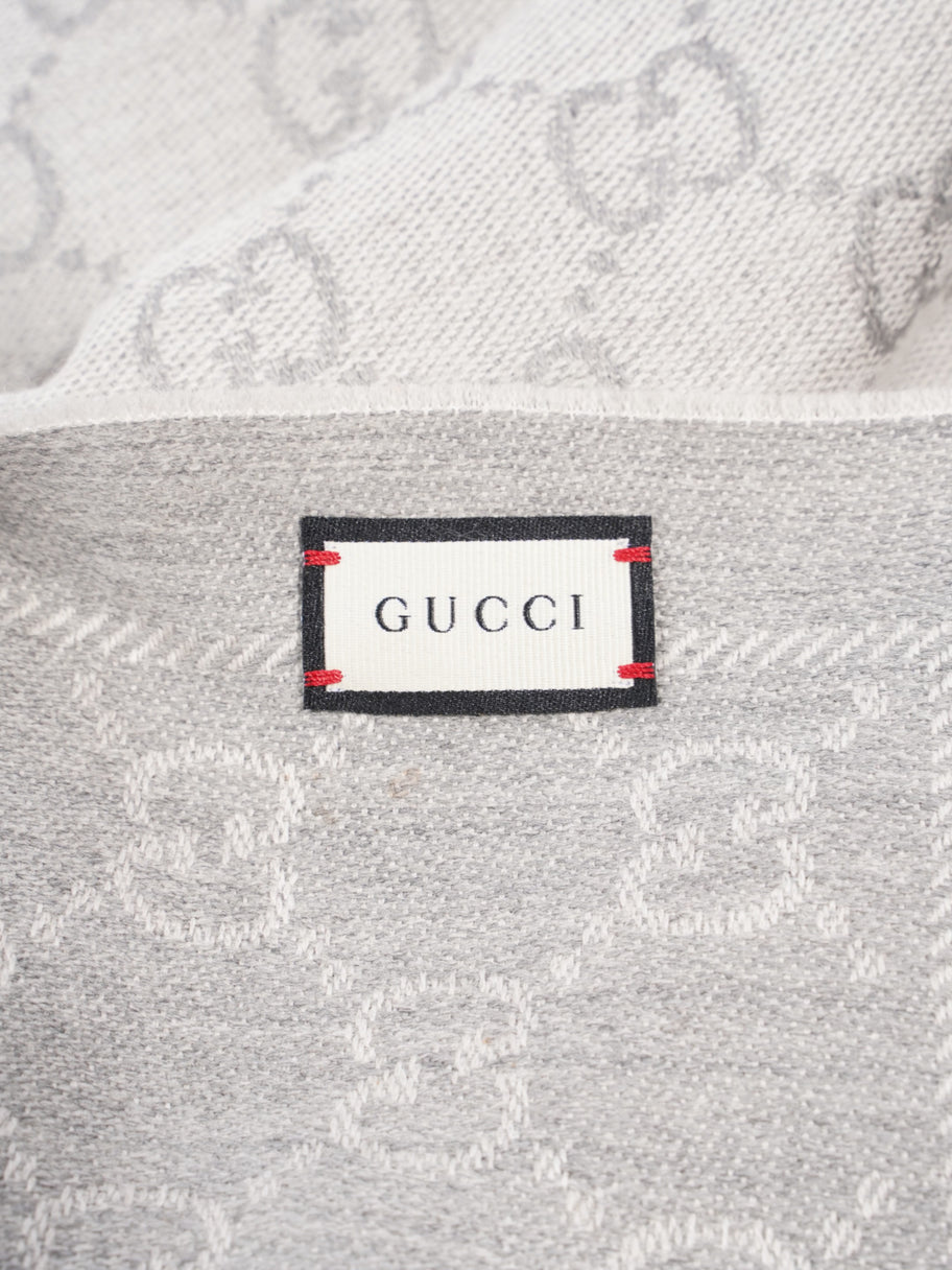 Gucci GG Jacquard Scarf Grey Wool 48 x 180cm Image 3