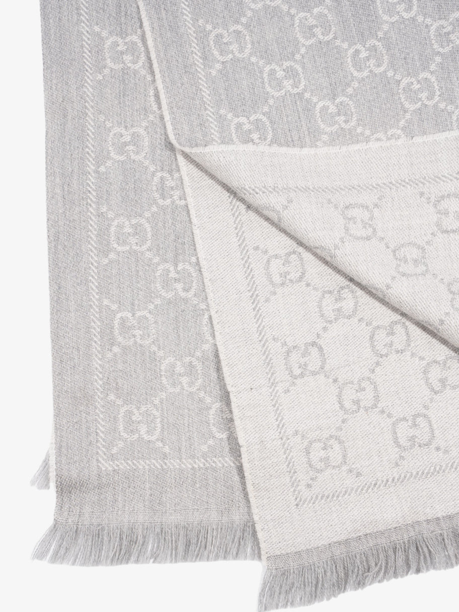 Gucci GG Jacquard Scarf Grey Wool 48 x 180cm Image 4