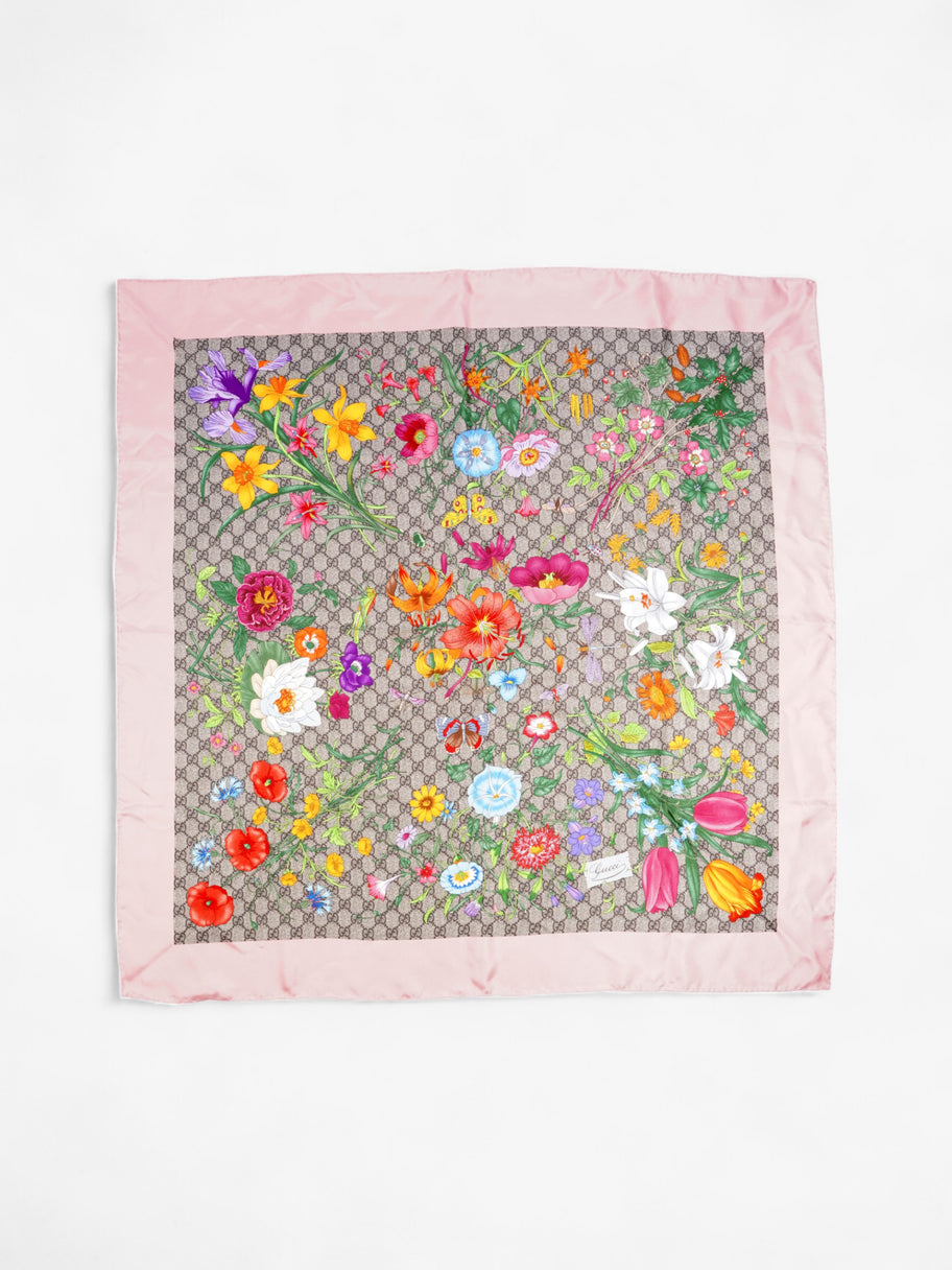 Gucci GG Flora Print Scarf Pink / GG Supreme / Multicolour Silk 90 x 90cm Image 1