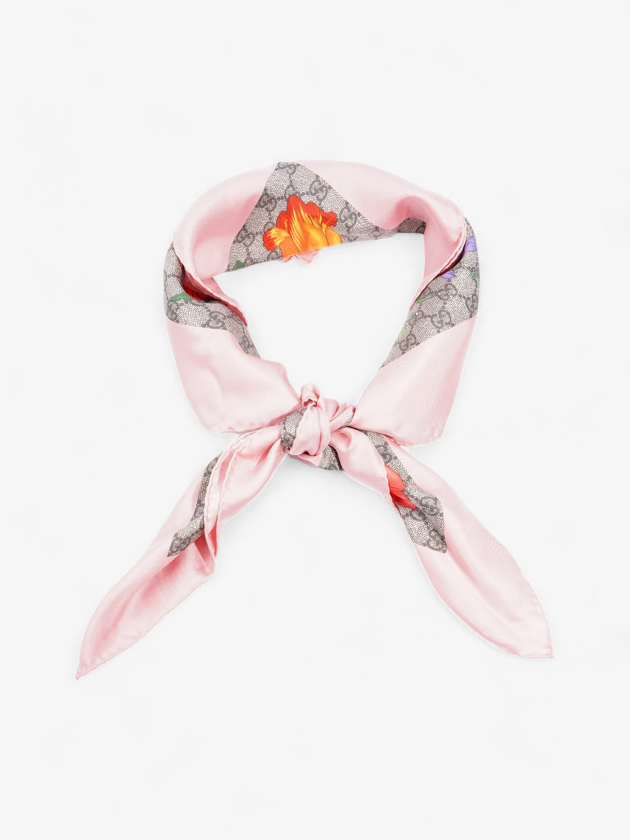 Gucci GG Flora Print Scarf Pink / GG Supreme / Multicolour Silk 90 x 90cm Image 2