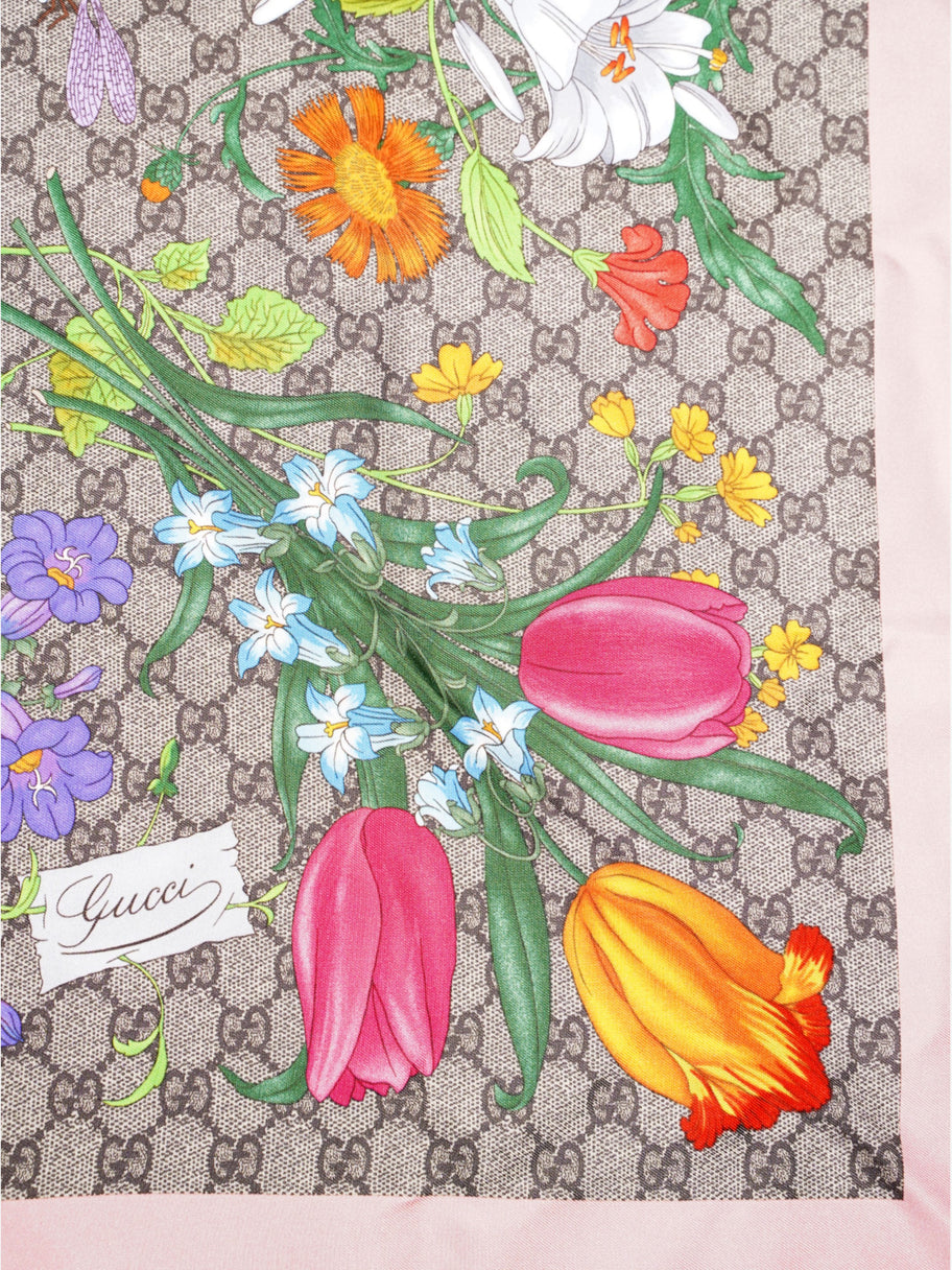 Gucci GG Flora Print Scarf Pink / GG Supreme / Multicolour Silk 90 x 90cm Image 5