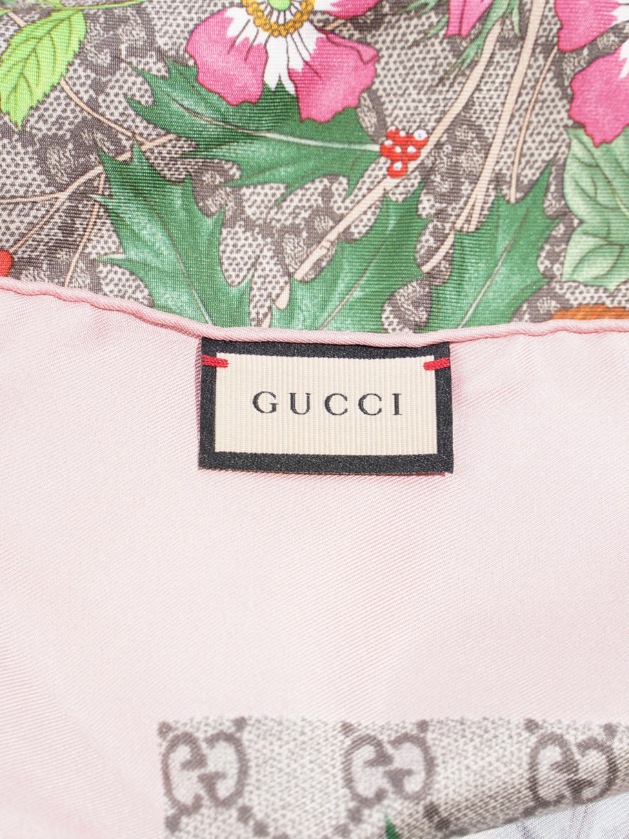 Gucci GG Flora Print Scarf Pink / GG Supreme / Multicolour Silk 90 x 90cm Image 6