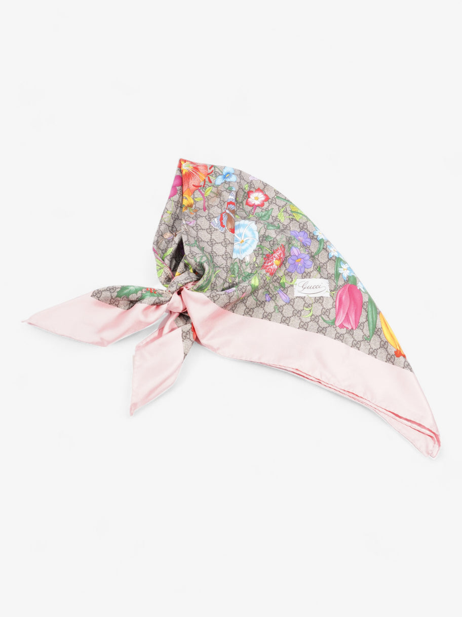 Gucci GG Flora Print Scarf Pink / GG Supreme / Multicolour Silk 90 x 90cm Image 7