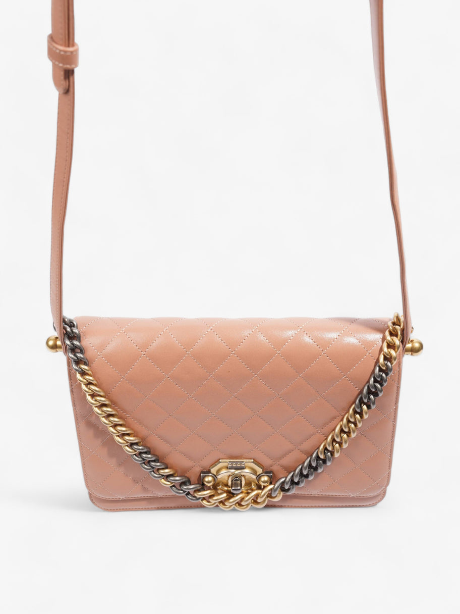 Quilted Diamond Flap Pink Leather Image 1