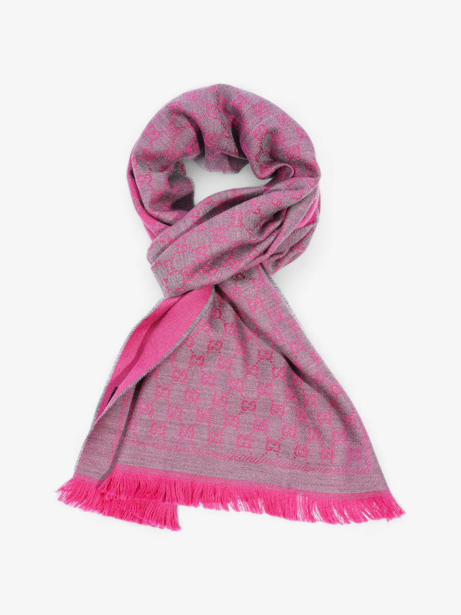 Gucci GG Fringe Scarf GG Pink / Grey Wool Image 3