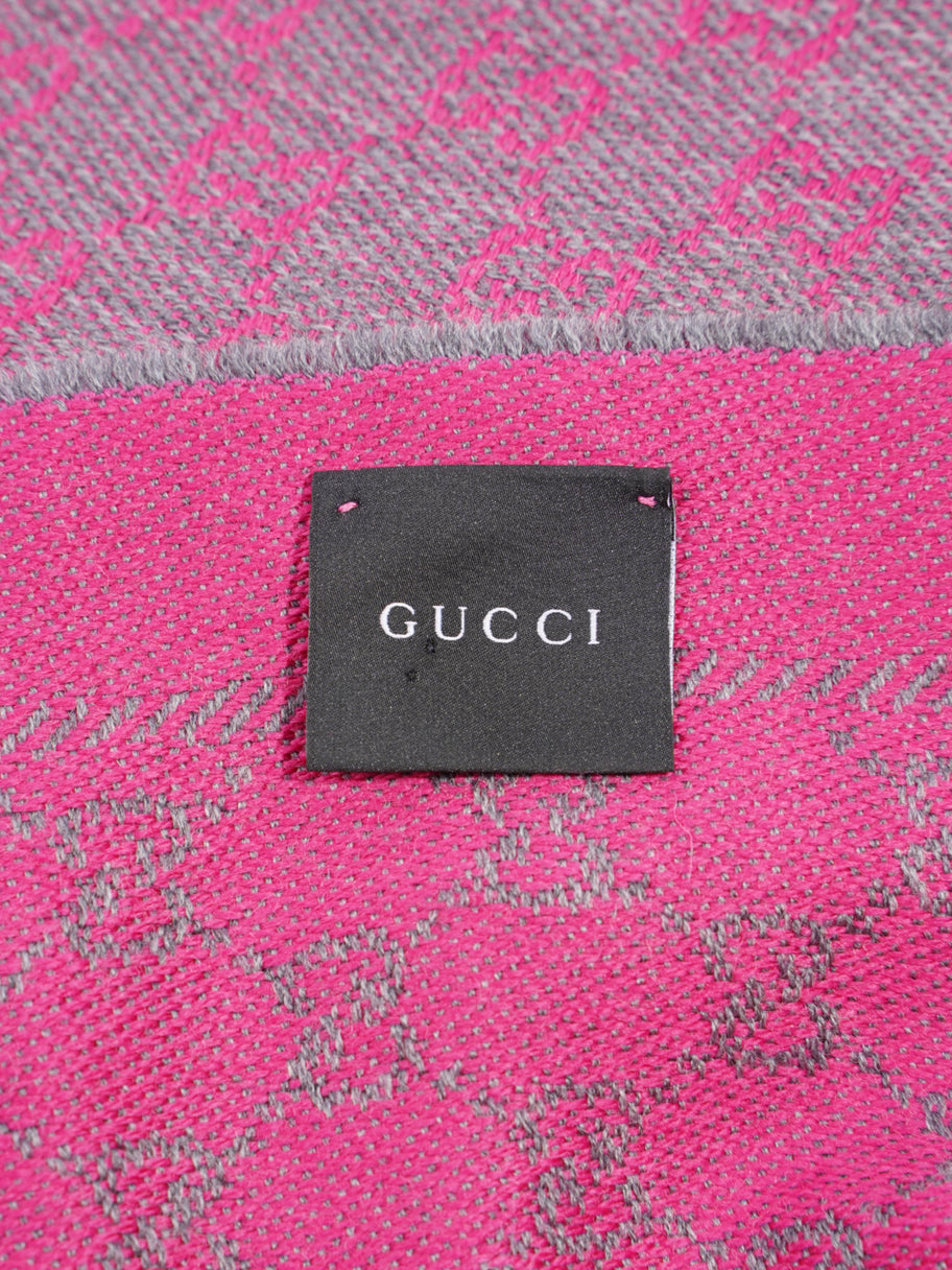 Gucci GG Fringe Scarf GG Pink / Grey Wool Image 5