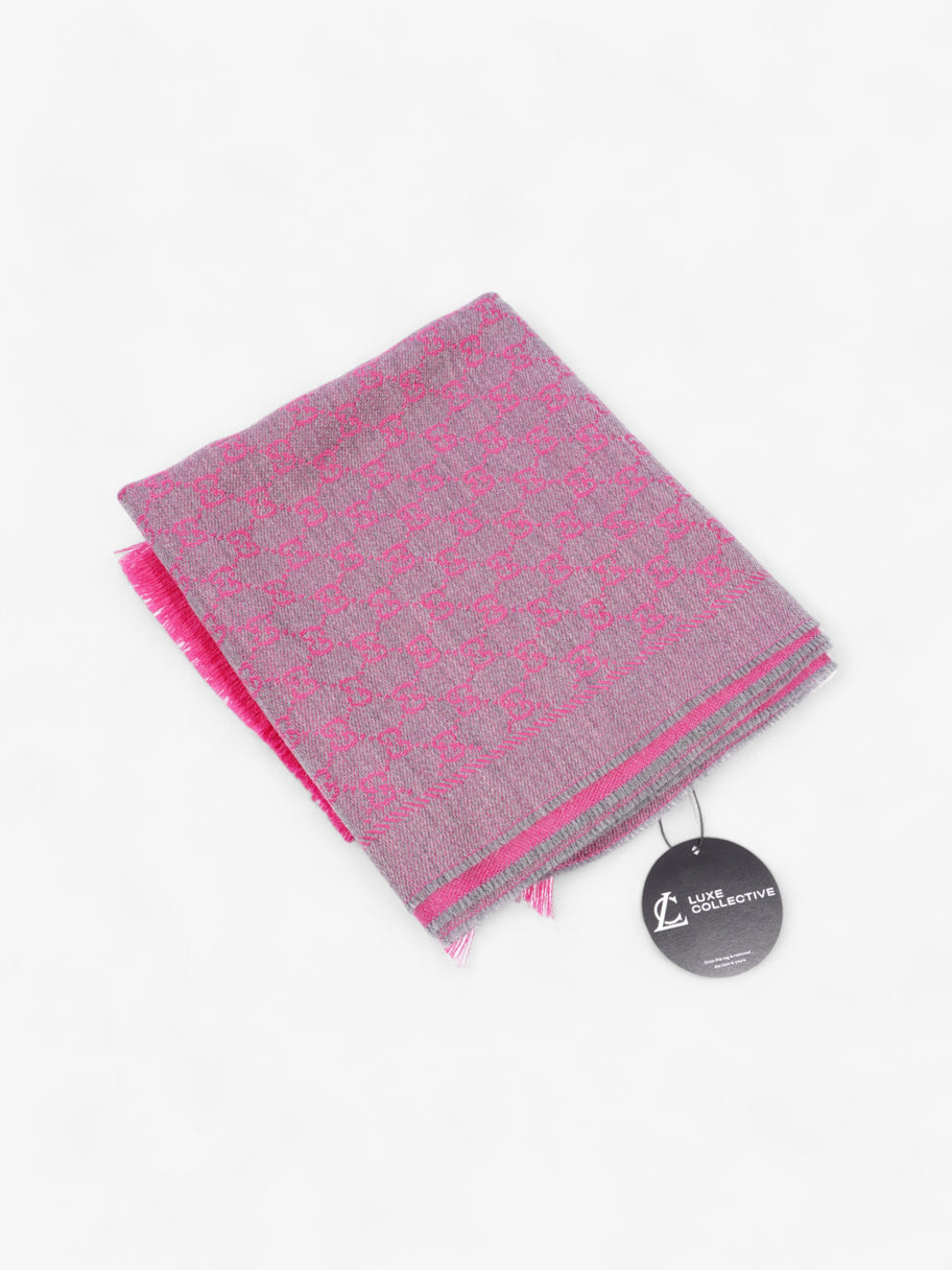 Gucci GG Fringe Scarf GG Pink / Grey Wool Image 6