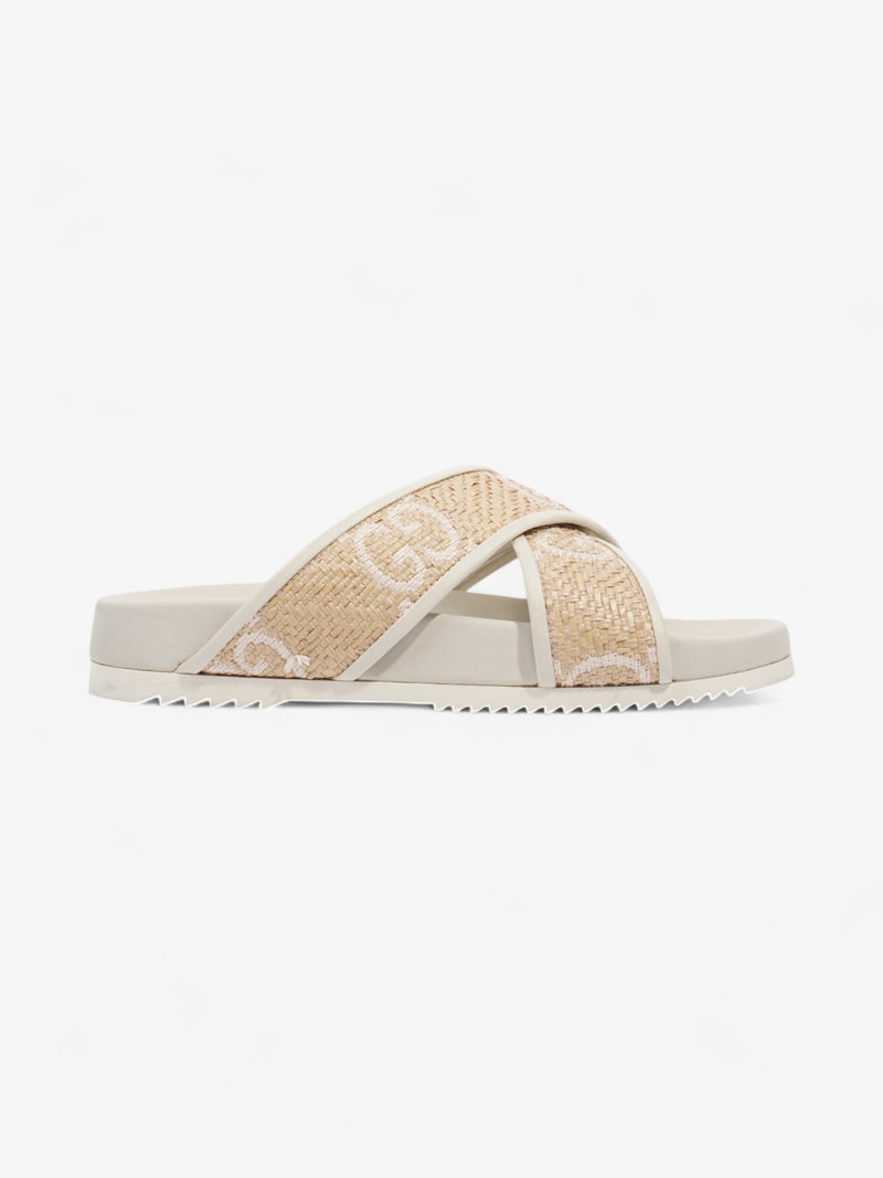  Gucci GG Crossover Sandals White / Natural / Baby Pink Raffia EU 39 UK 6