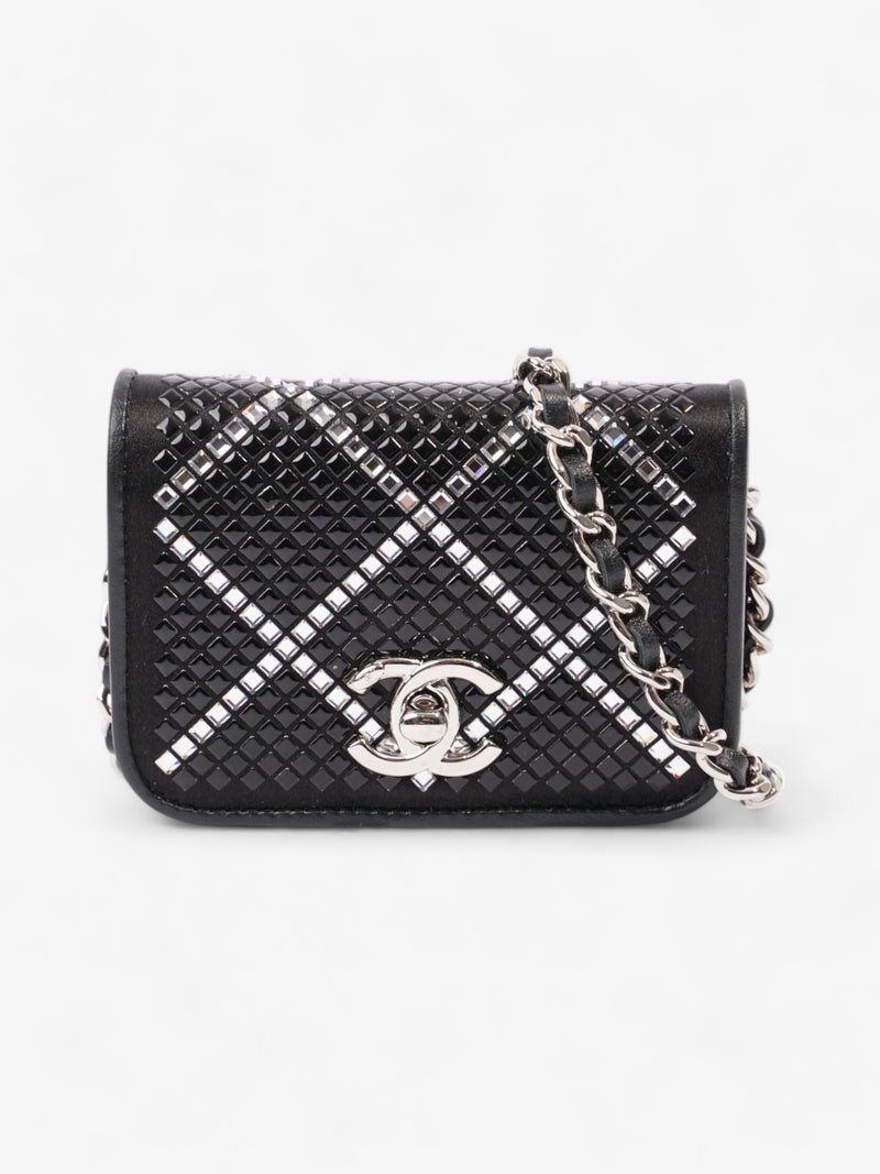  Chanel CC Flap Card Holder on Chain Embellished Black / White Leather Mini