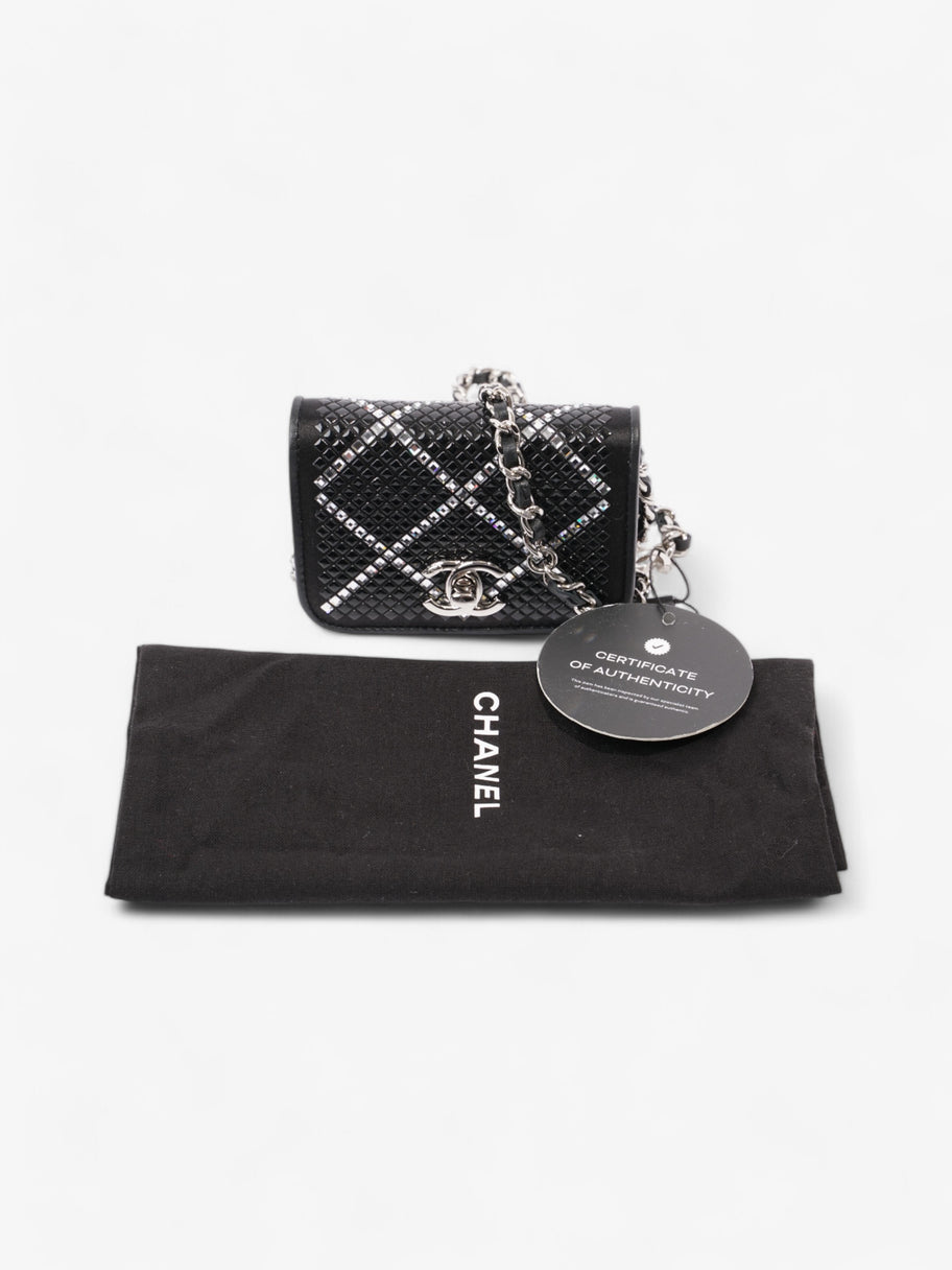 Chanel CC Flap Card Holder on Chain Embellished Black / White Leather Mini Image 11