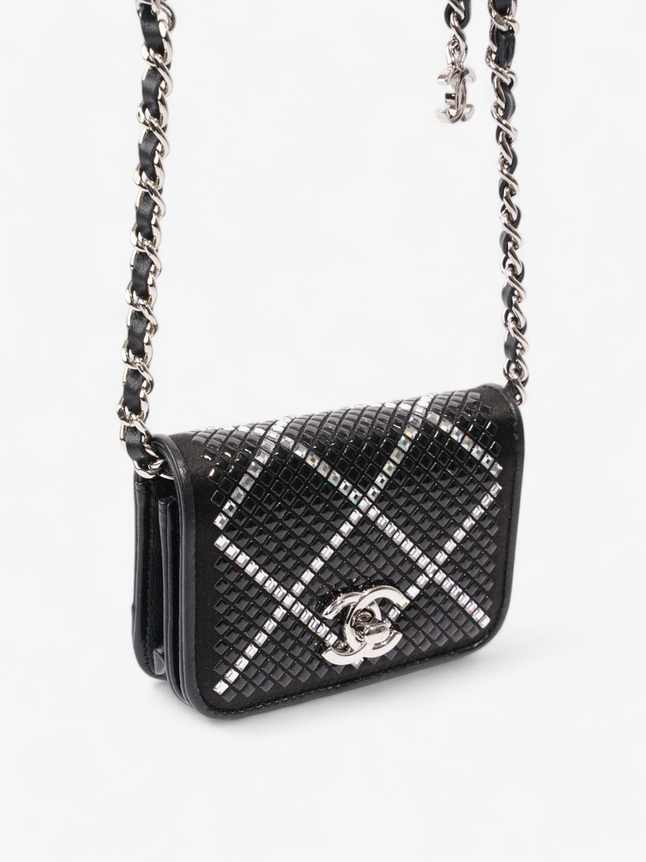 Chanel CC Flap Card Holder on Chain Embellished Black / White Leather Mini Image 7