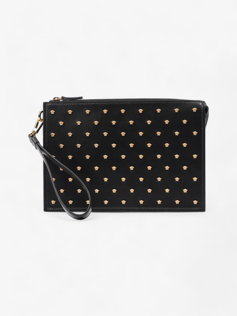  Medusa Head Zip Wristlet Black / Gold Calfskin Leather