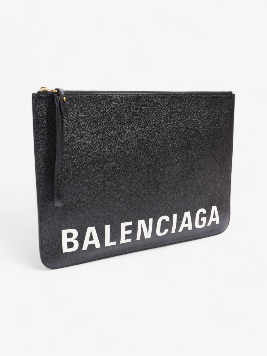 Balenciaga Ville Logo Pouch Black White Leather Luxe Collective