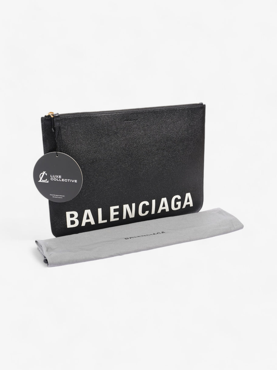 Balenciaga Ville Logo Pouch Black White Leather Luxe Collective