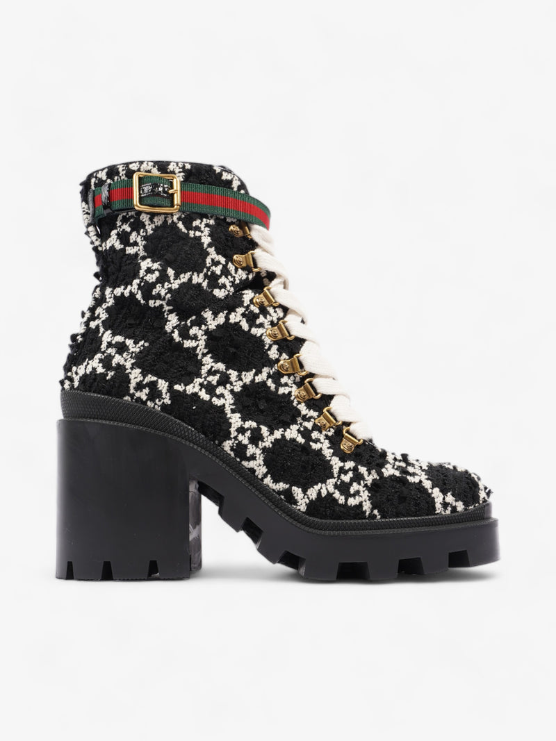  Gucci Lace Up Ankle Boots 90mm Black / White Tweed EU 41 UK 7