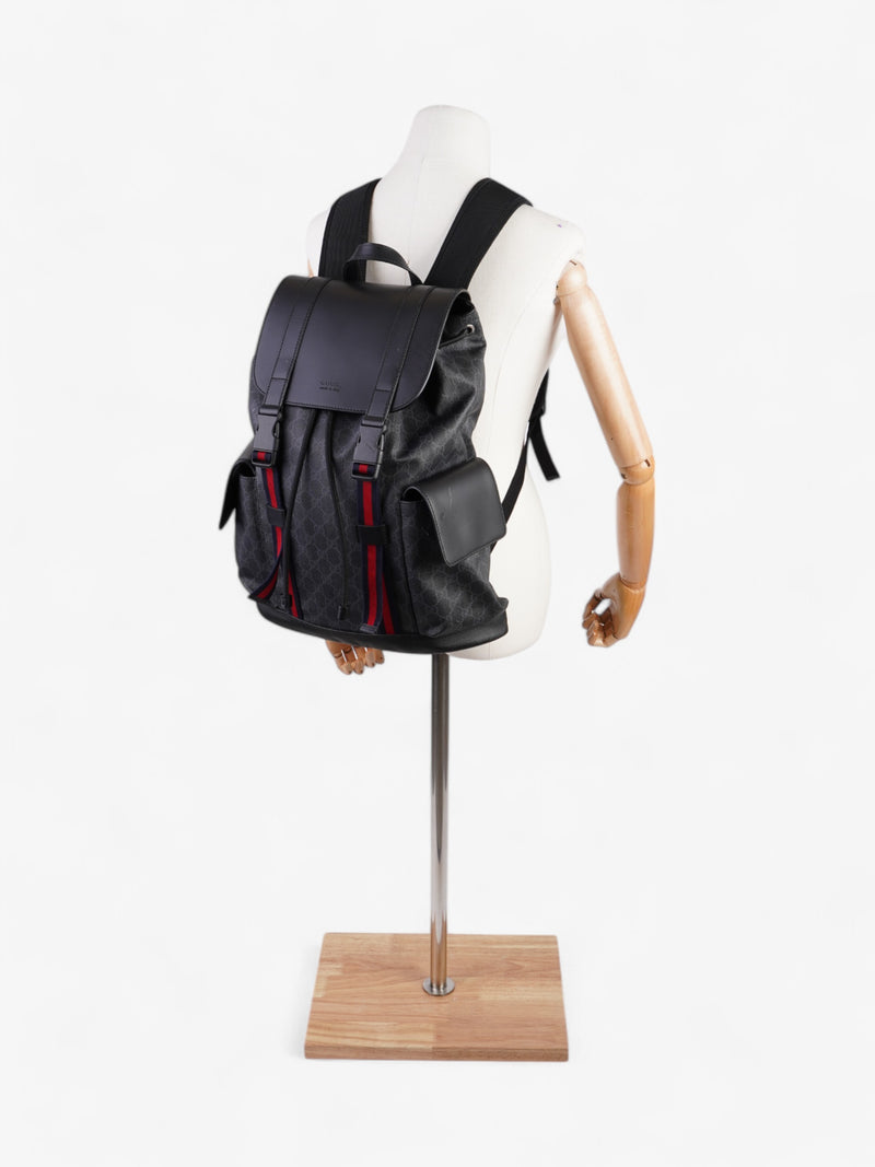  Gucci Gucci Leather Backpack GG Supreme / Black / Red Canvas