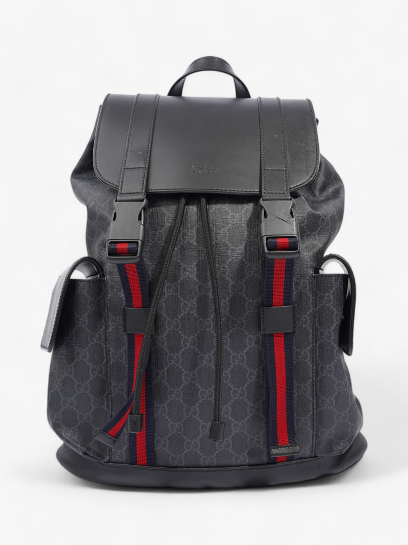  Gucci Gucci Leather Backpack GG Supreme / Black / Red Canvas