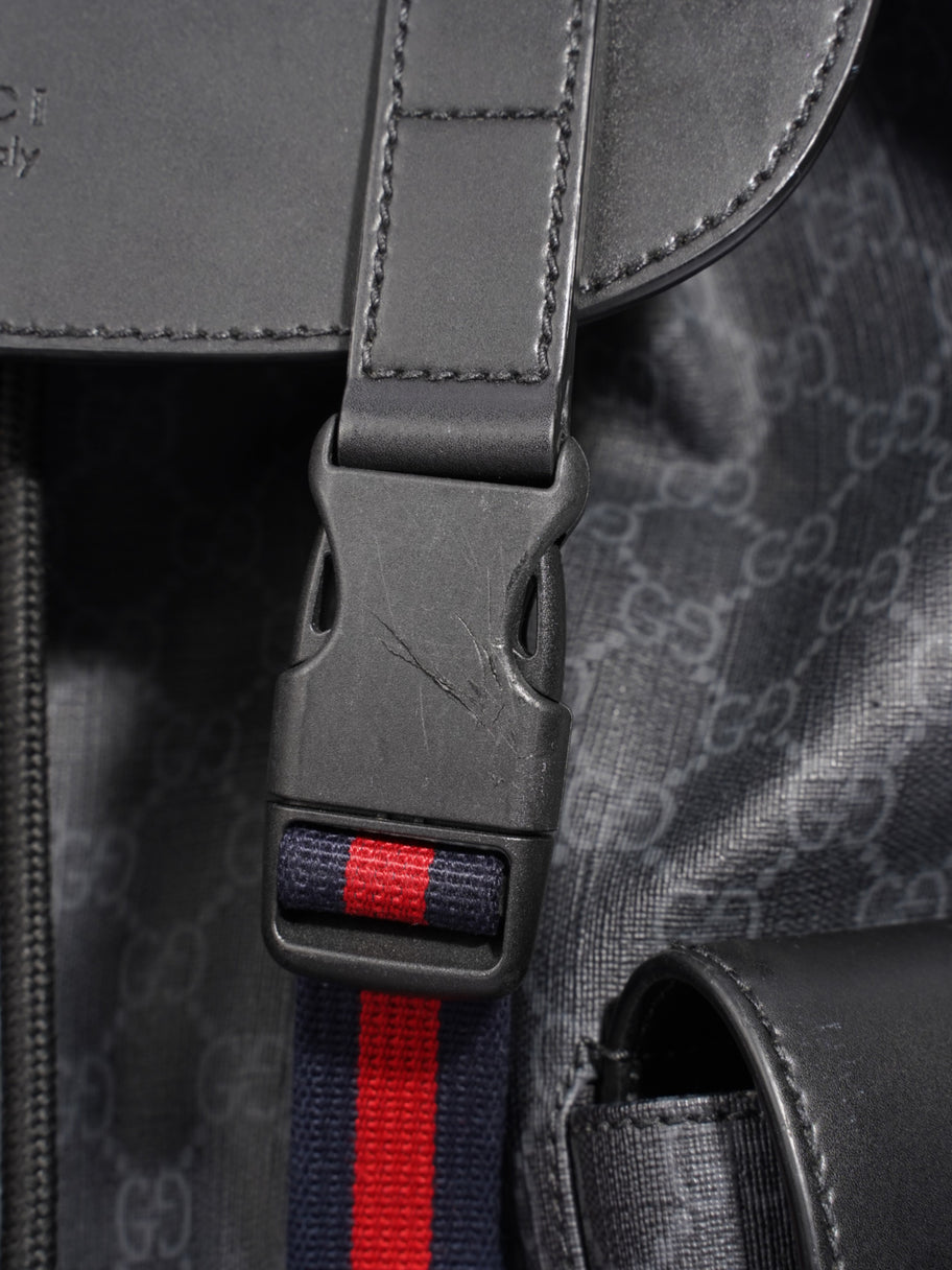 Gucci Gucci Leather Backpack GG Supreme / Black / Red Canvas Image 12