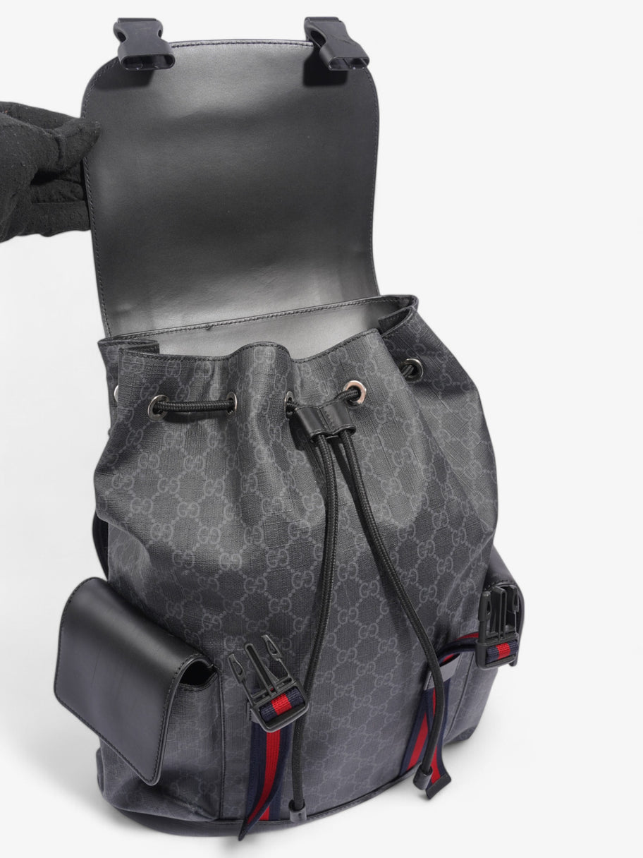 Gucci Gucci Leather Backpack GG Supreme / Black / Red Canvas Image 9