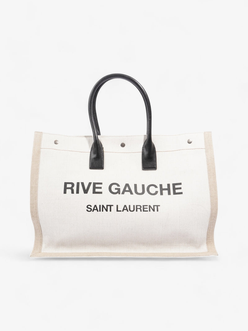  Saint Laurent Rive Gauche Tote White / Beige Cotton Large