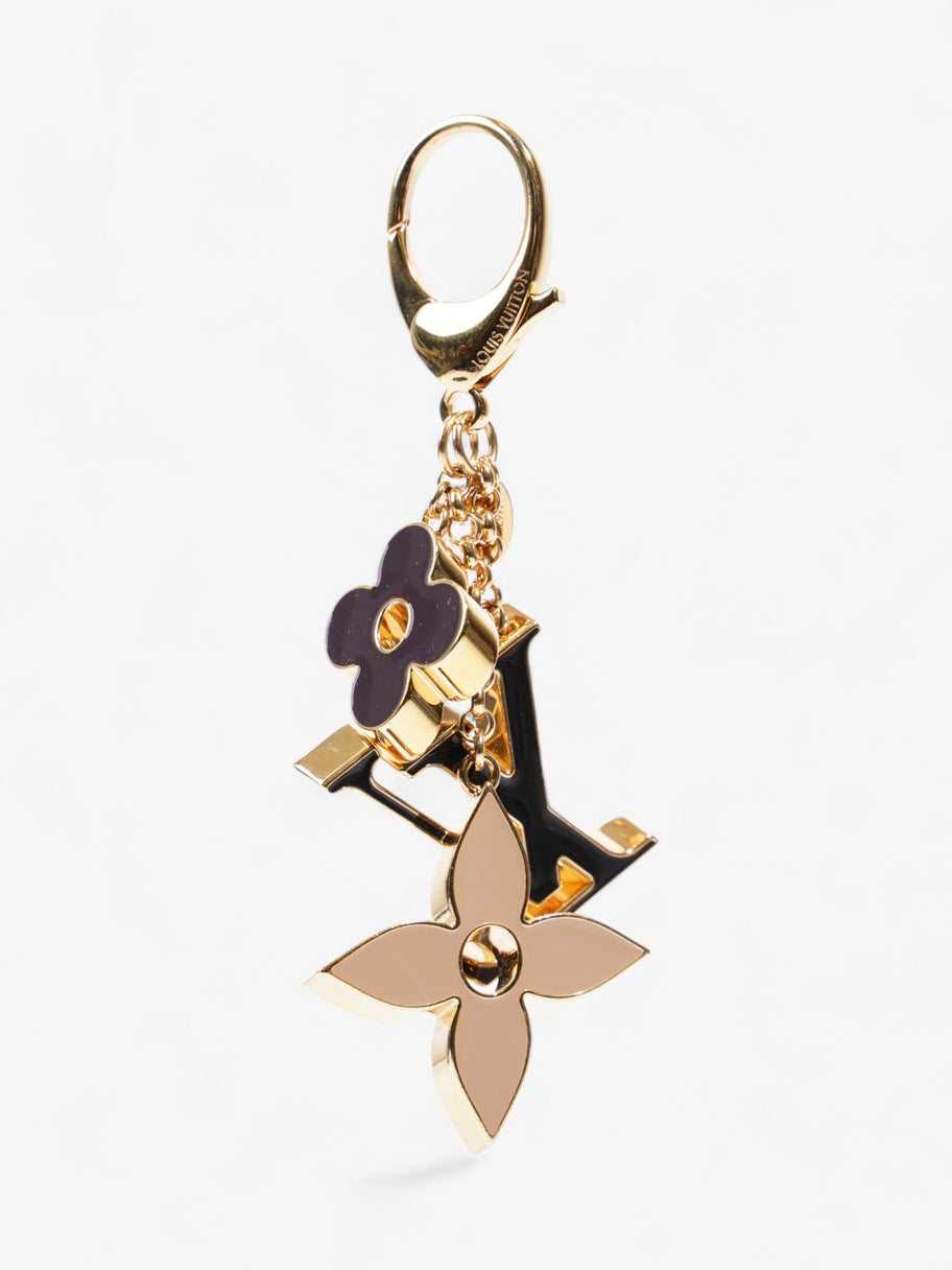 Louis Vuitton Fleur De Monogram Bag Charm Gold / Black / Beige Base Metal Image 4